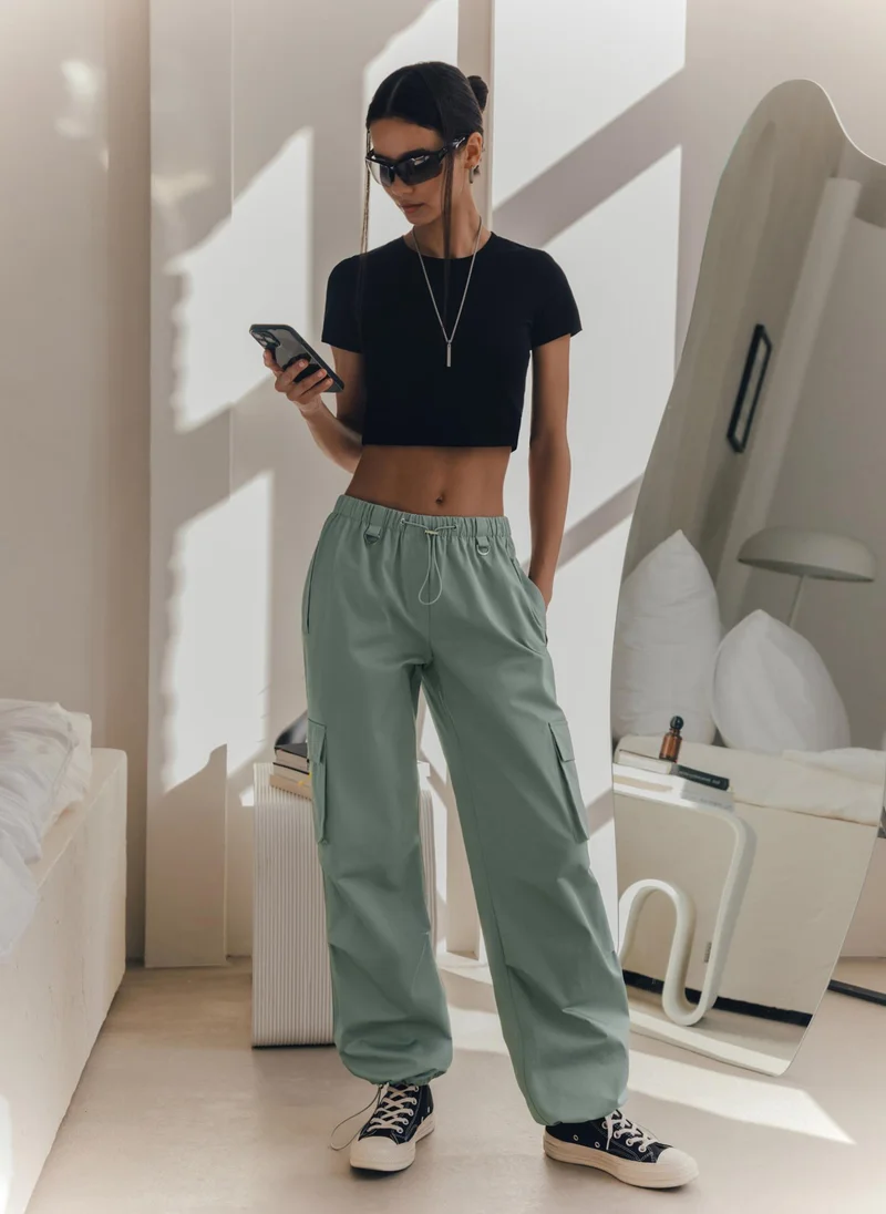 Lichi  Loose cargo trousers with elastic pants legs for Women | Best Price UAE